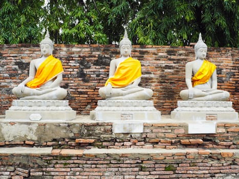 Buddha statues in Ayutthaya, Thailand. Old temple religious Places.