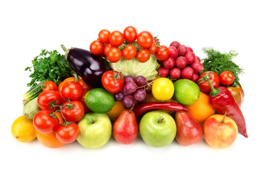 set of fruits and vegetables isolated on white background