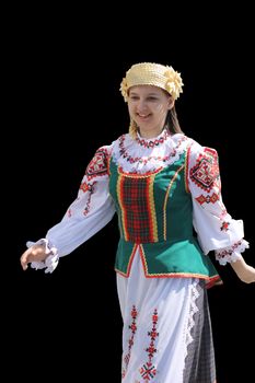 Tyumen, Russia - May 26 2012. Festival of national cultures Friendship Bridge. Peoples in Kazakh national dress ready for a concert. In the backyard are the presentation of the national dishes, show rituals are examples of arts and crafts, conduct master classes of traditional national crafts and trades and local cuisine.