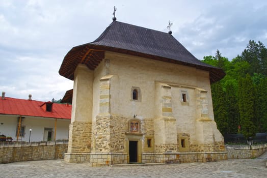 Ancient stone church at Pangarati monastery in Moldavia