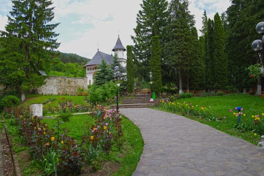 Flower garden at Pangarati Monastery in Moldavia.