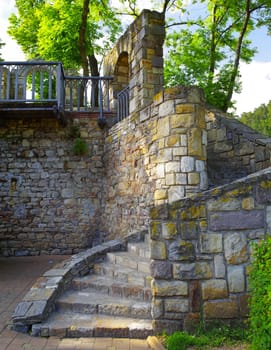 Ancient stone stairs on the wall