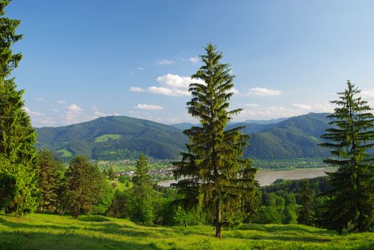 Bistrita river valley in Romania, villages and forest