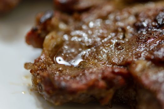 Beef steak on plate.Soft focus.