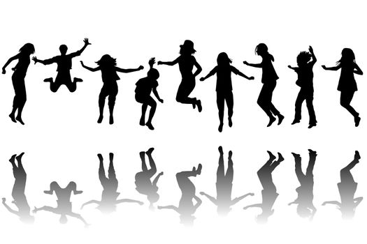 Set of children silhouettes jumping