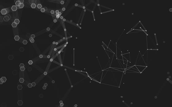 Abstract polygonal space low poly dark background with connecting dots and lines. Connection structure. 3d rendering