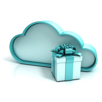 Cloud with gift box. Free additional storage. 3D computer icon isolated