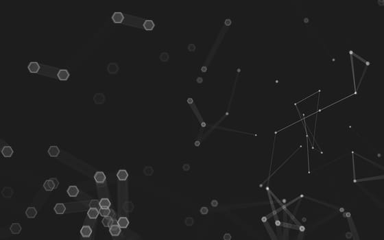 Abstract polygonal space low poly dark background with connecting dots and lines. Connection structure. 3d rendering