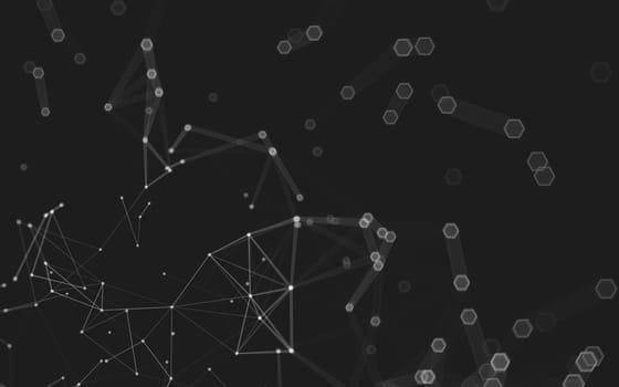 Abstract polygonal space low poly dark background with connecting dots and lines. Connection structure. 3d rendering