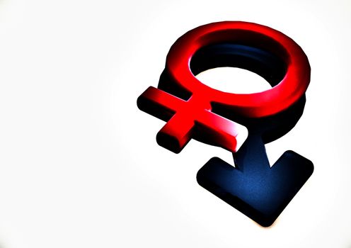 Dimensional man's and female signs on a white background. 3D render.