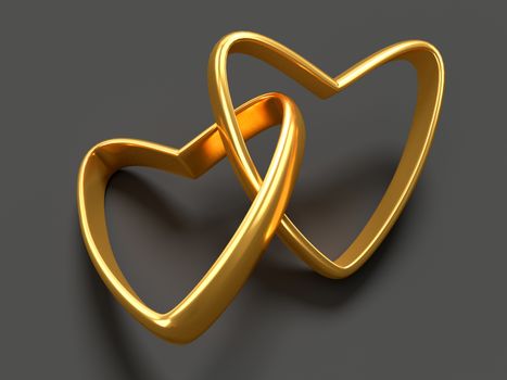 Two connected gold wedding hearts over black