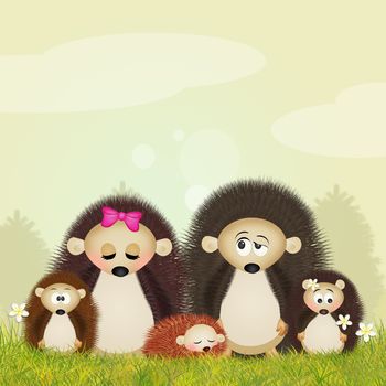 illustration of hedgehogs family