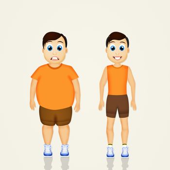 illustration of overweight man before and after sport