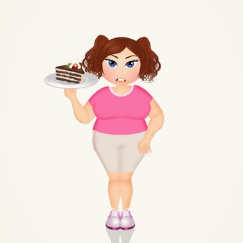 illustration of overweight woman with cake