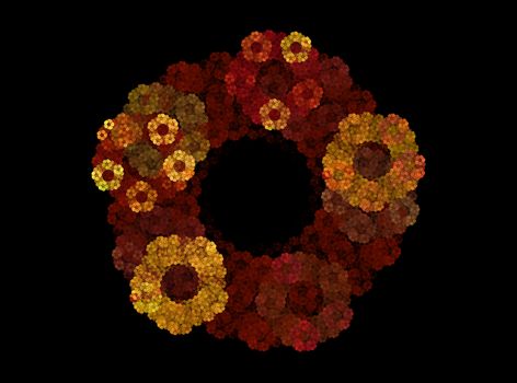 Fractals, abstract autumn wreath in yellow-brown tones on a black background