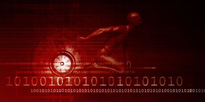 Man Racing on a Technology Background as Art