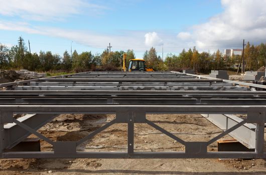 
Metalwork assembled for installation on construction site
