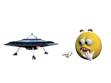spaceship and emoticon yellow isolated in white background