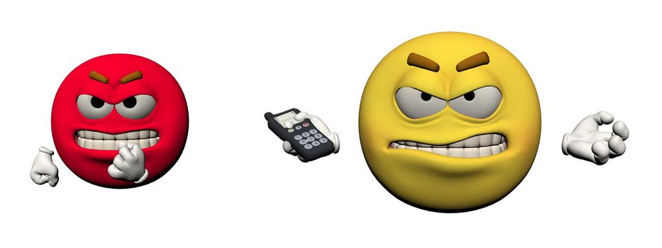 emoticon angry and telephone isolated in white background