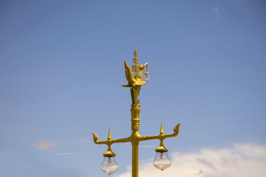 Golden swan or Lantern hanger statue in Thailand. Traditional style lighting lamp of Thai.