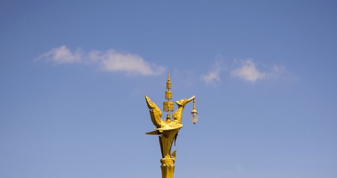 Golden swan or Lantern hanger statue in Thailand. Traditional style lighting lamp of Thai.