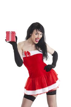 attractive santa woman with a gift