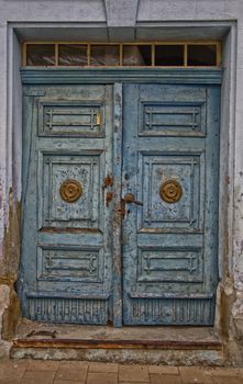 old door in blue and brown wood