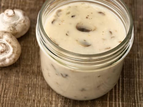 close up of rustic cream of mushroom soup