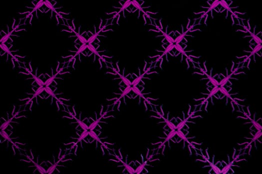 Ornamental floral background of pink purple on black