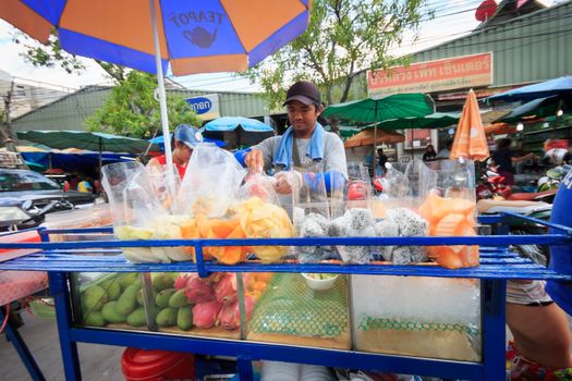 Bangkok, Thailand - 
September 04, 2016: Fruit seller on Street food in thailand