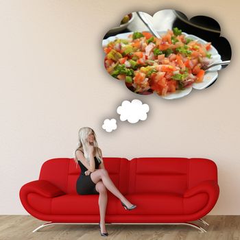 Woman Craving Moroccan Salad and Thinking About Eating Food