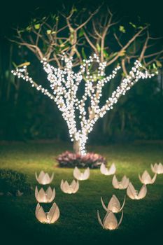 Wedding decorations with lotus lamp, selective focus.