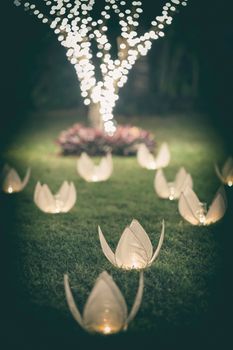 Wedding decorations with lotus lamp, selective focus.
