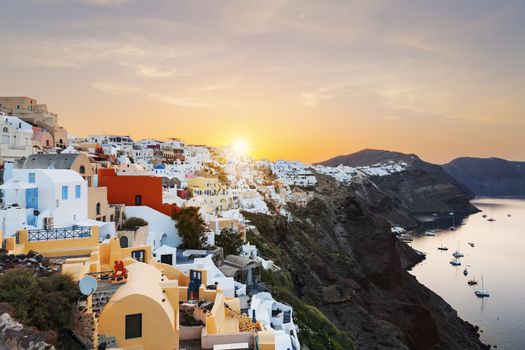 View of Oia at sunrise, Santorini