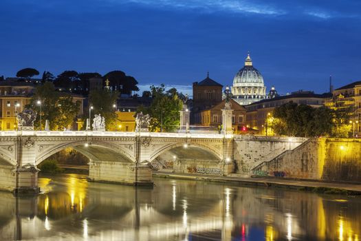 Famous view of Rome by night, Italy