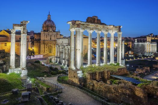 Famous Ruins of Forum Romanum on Capitolium hill in Rome, Italy