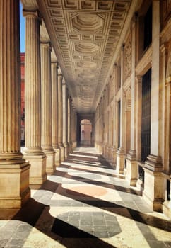 Rome, Italy, august 23, 2016; Monumental colonnade of Palazzo Wedekind in Rome