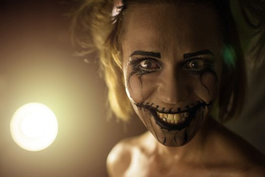 Horrible girl with scary mouth and eyes, halloween theme