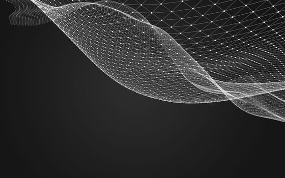 Abstract polygonal space low poly dark background with connecting dots and lines. Connection structure. 3d rendering