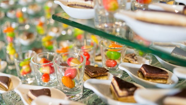 Desserts, The colorful plating and blueberry cake served on a party.