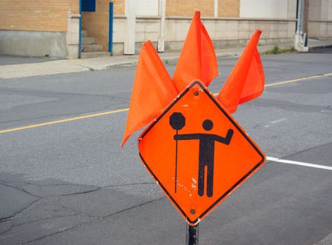 orange sign for construction site in the street, web site page not found