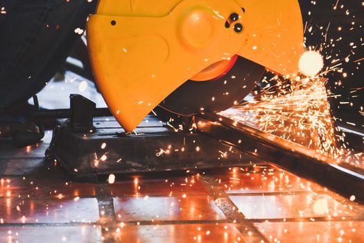 Metalworking / close up of cutting metal, Industrial Worker