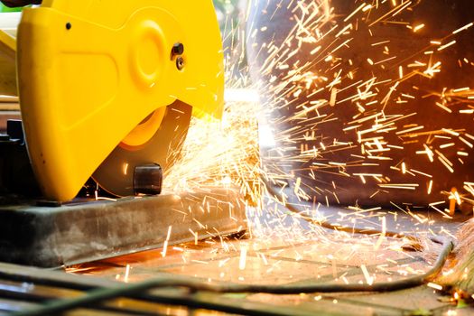Metalworking / close up of cutting metal, Industrial Worker