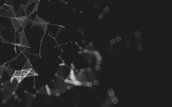 Abstract polygonal space low poly dark background with connecting dots and lines. Connection structure. 3d rendering