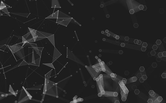 Abstract polygonal space low poly dark background with connecting dots and lines. Connection structure. 3d rendering