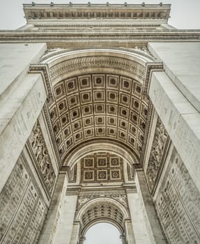 French architecture image with the interior of the Arc de Triomphe, historical monument located in the center of the Paris, France