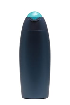 Blue tube bottle of shampoo, conditioner, hair rinse, gel, mouthwash on a white background isolated.