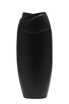 Black tube bottle of shampoo, conditioner, hair rinse, gel, mouthwash on a white background isolated.