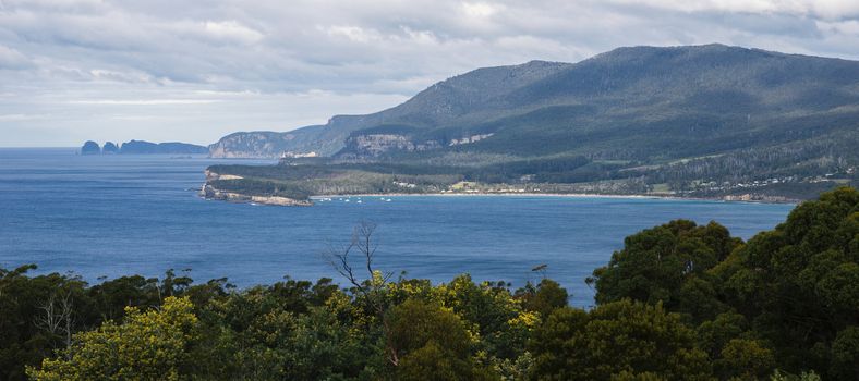 Beautiful view of the ocean on a sunny day from Pirate Bay at Eaglehawk Neck, Tasman National Park, Tasmania