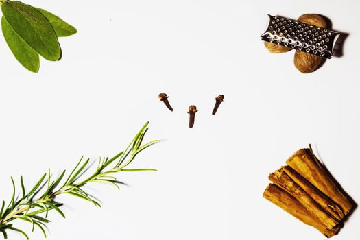 Some aromatic spices in a white background